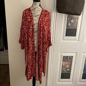 Elegant Red Floral Swim Coverup